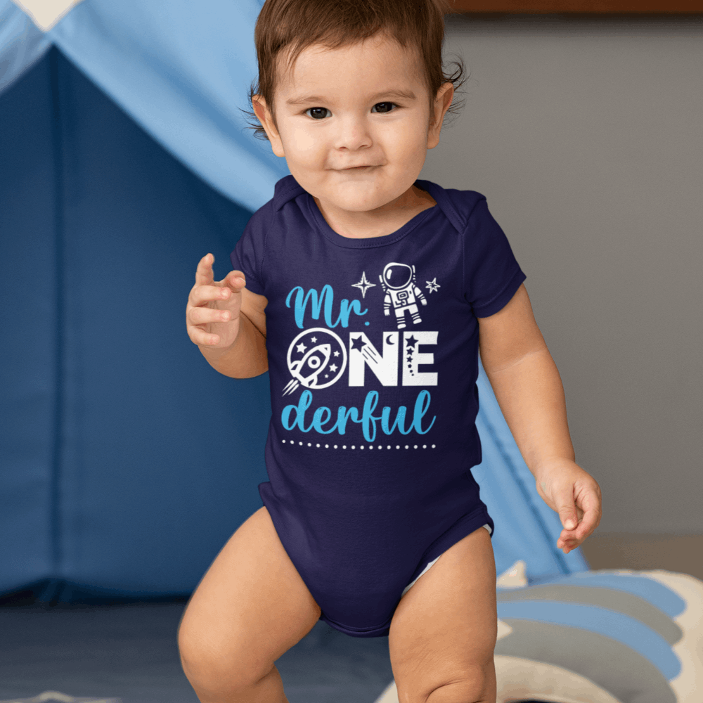 Mr. ONE DERFUL 1st Birthday shirt boy, Space Theme 1st Birthday Onesie - Wilson Design Group