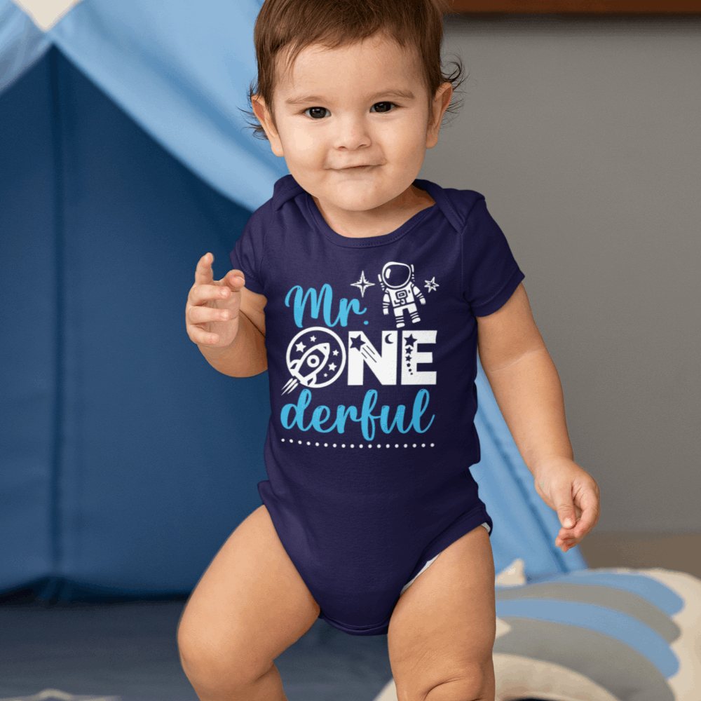 Mr. ONE DERFUL 1st Birthday shirt boy Space Theme 1st Birthday Onesie