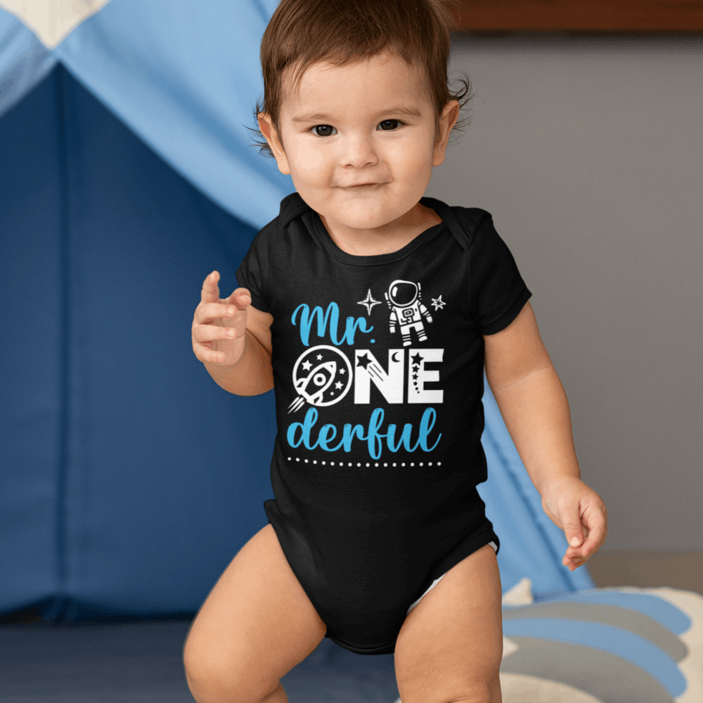 Mr. ONE DERFUL 1st Birthday shirt boy, Space Theme 1st Birthday Onesie - Wilson Design Group