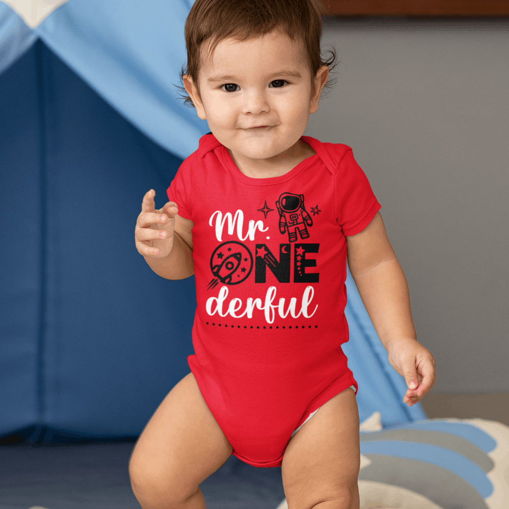 Mr. ONE DERFUL 1st Birthday shirt boy, Space Theme 1st Birthday Onesie - Wilson Design Group
