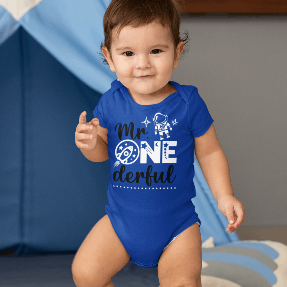 Mr. ONE DERFUL 1st Birthday shirt boy, Space Theme 1st Birthday Onesie - Wilson Design Group