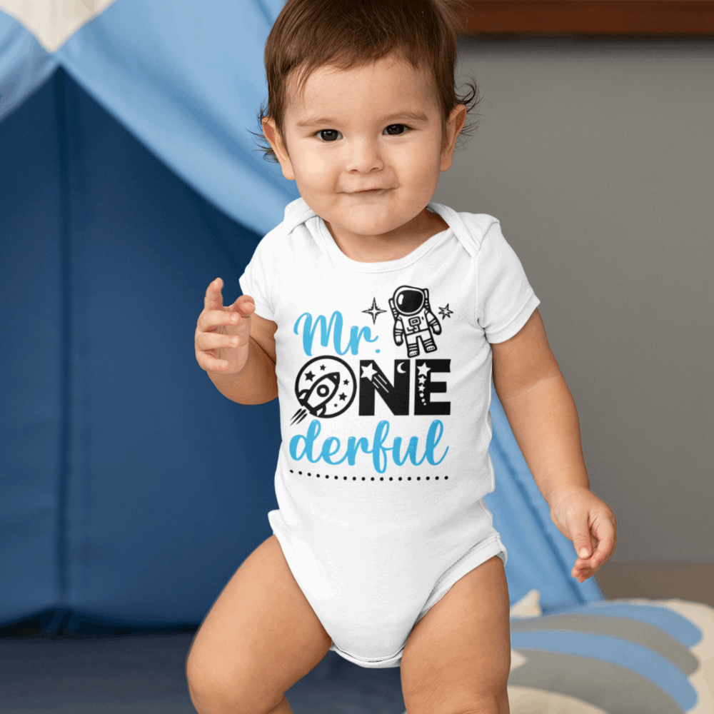 Mr. ONE DERFUL 1st Birthday shirt boy, Space Theme 1st Birthday Onesie - Wilson Design Group