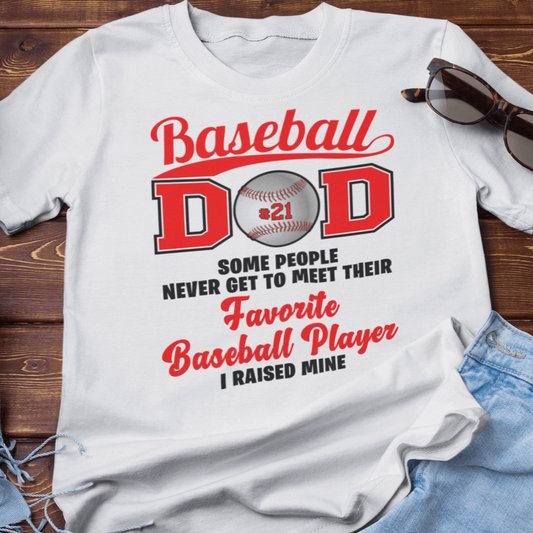 Baseball Dad Shirt ADD YOUR NUMBER White T-Shirt - Wilson Design Group