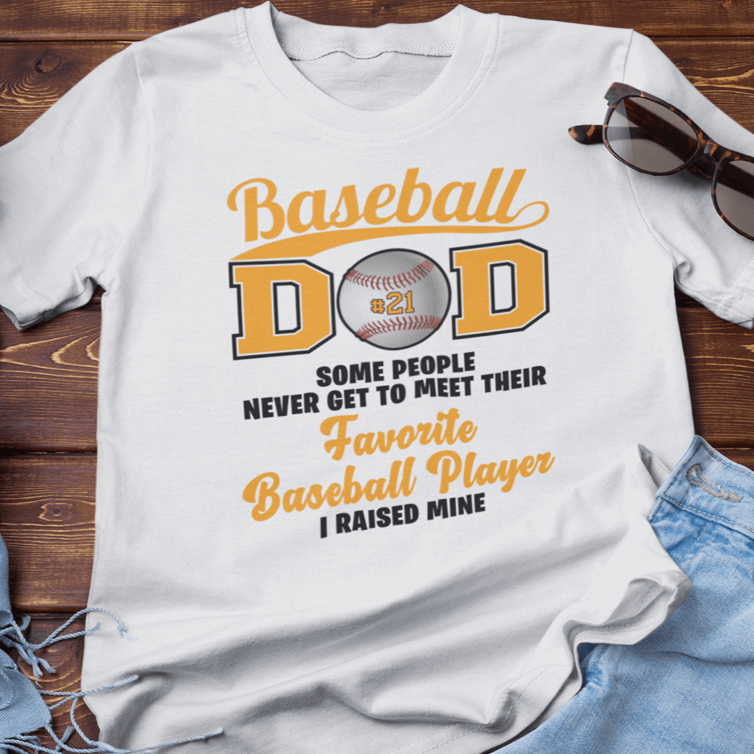 Baseball Dad Shirt ADD YOUR NUMBER White T-Shirt - Wilson Design Group