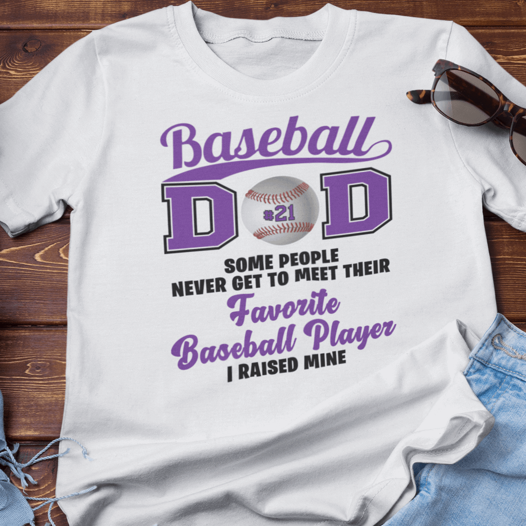 Baseball Dad Shirt ADD YOUR NUMBER White T-Shirt - Wilson Design Group