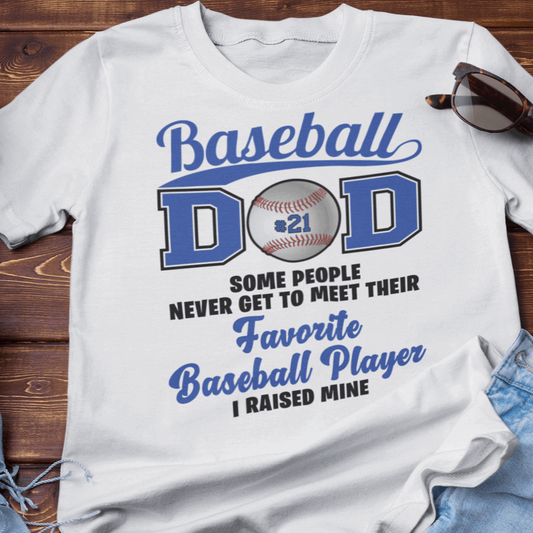 Baseball Dad Shirt ADD YOUR NUMBER White T-Shirt - Wilson Design Group