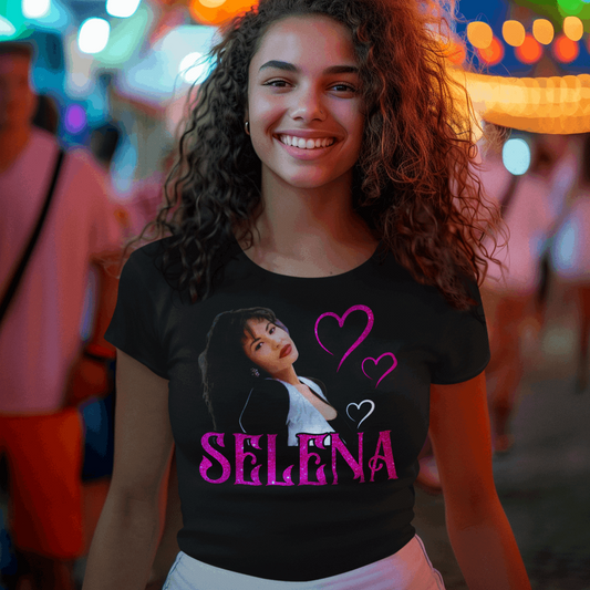 Selena Quintanilla glitter heart t-shirt - Wilson Design Group