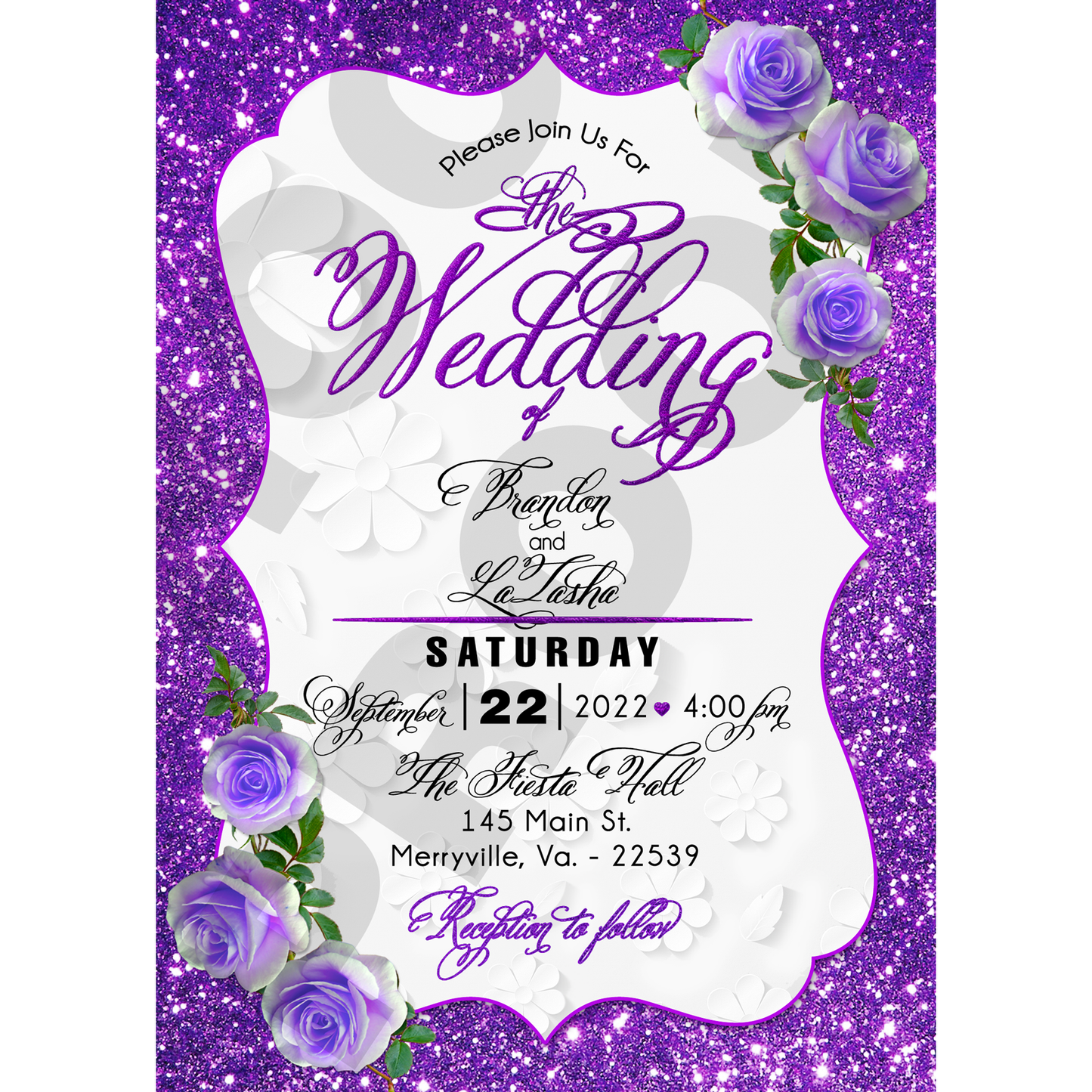 Custom Glitter Wedding Invitation RSVP card set with Flowers - Wilson Design Group