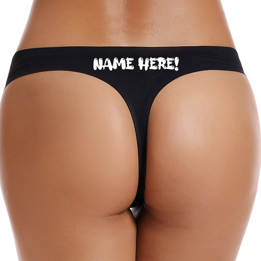Customizable Play with me Thongs (Black) Add Name or Phrase on the Back - Wilson Design Group
