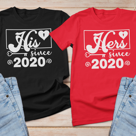 His and Hers Since Anniversary Shirts, couples tee shirts, matching tees for couples - Wilson Design Group