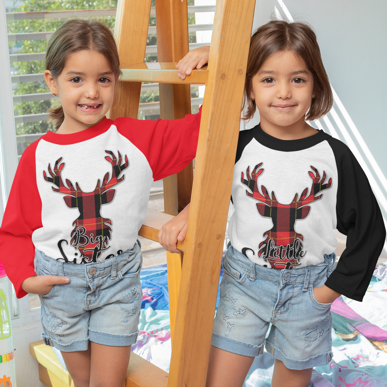 Flannel Christmas Reindeer Family Raglan Shirt (Brother and Sister) - Wilson Design Group