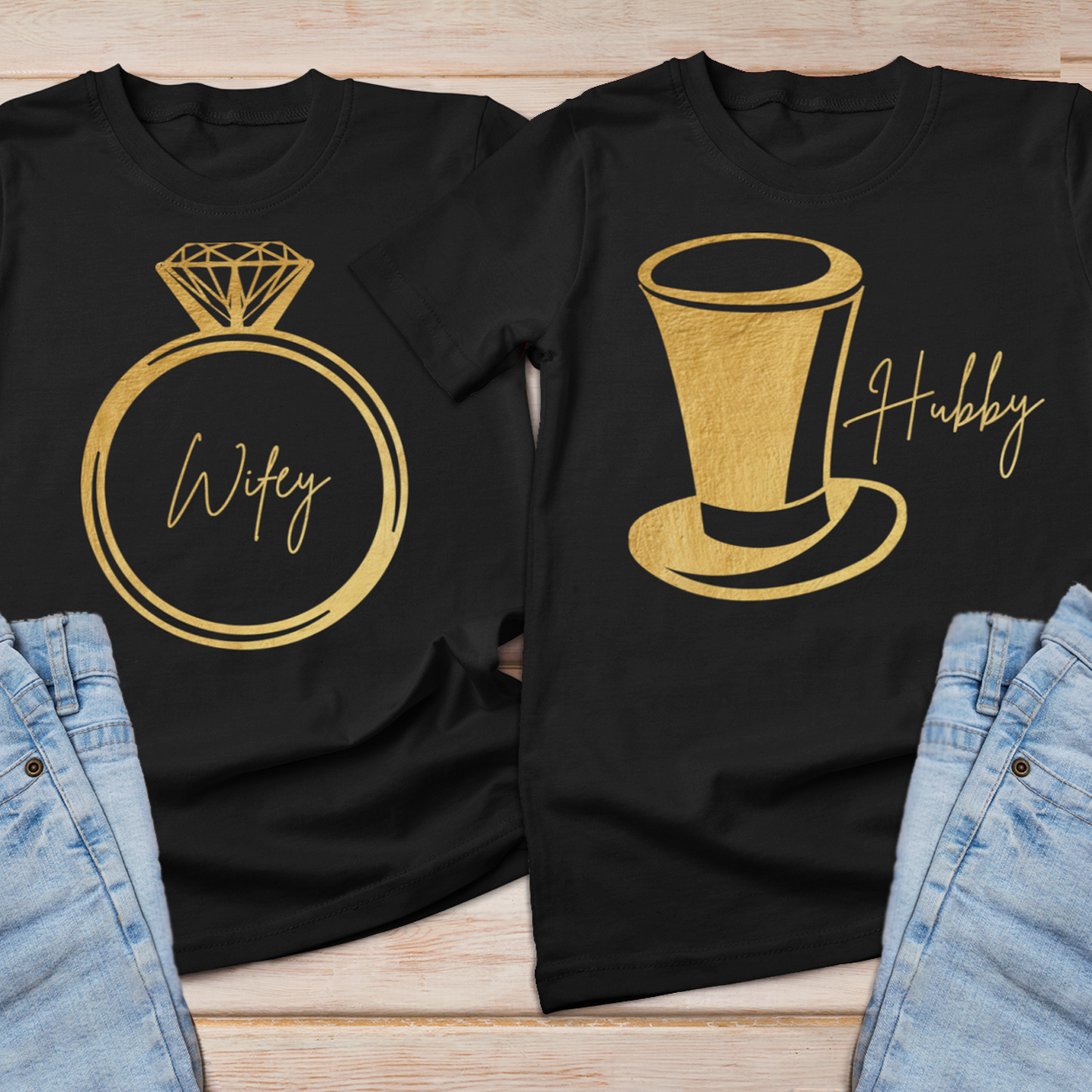 Hubby and Wifey Ring and Hat Shirts, couple shirts matching, matching tee shirts for couples - Wilson Design Group