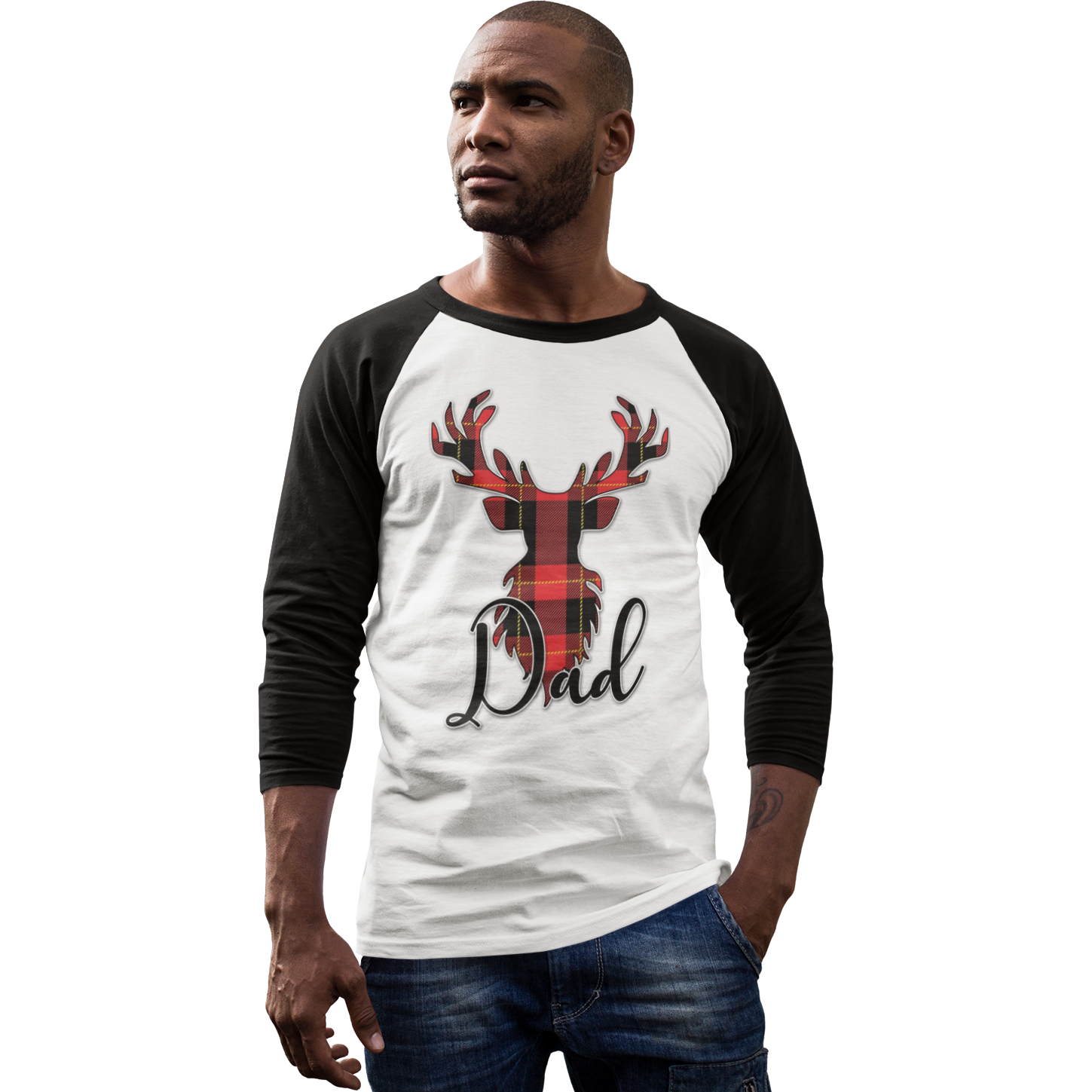 Flannel Christmas Reindeer Family Raglan Shirt (Parents and Grandparents) - Wilson Design Group